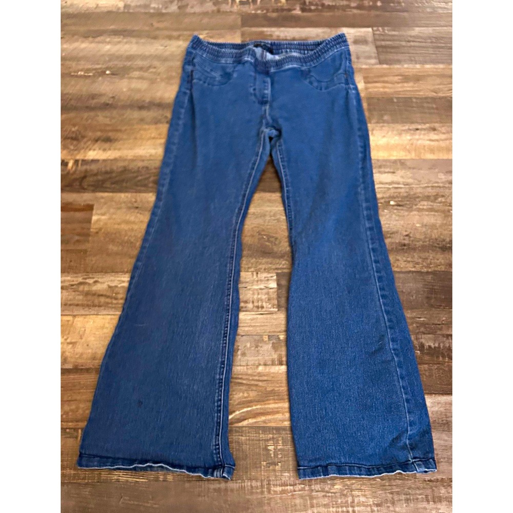 Just Love Women's Blue Solid Denim Pull-On Elastic Waist Bootcut Pants M